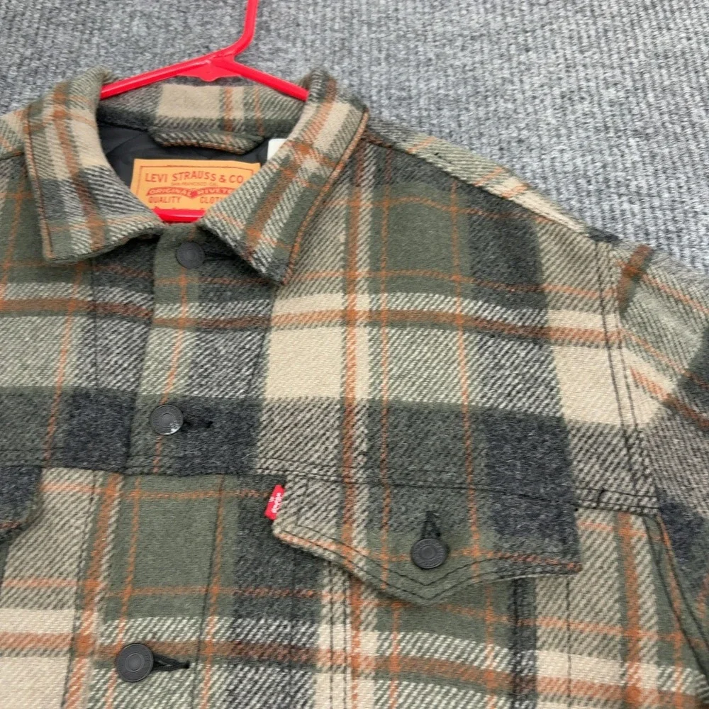 Levis Jacket Mens L Green Wool Blend Plaid Trucker 70587 Casual Rare Winter - Picture 3 of 9